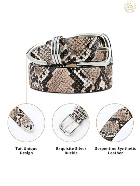 Snake Print Faux Leather Belt with Metal Buckle for Women